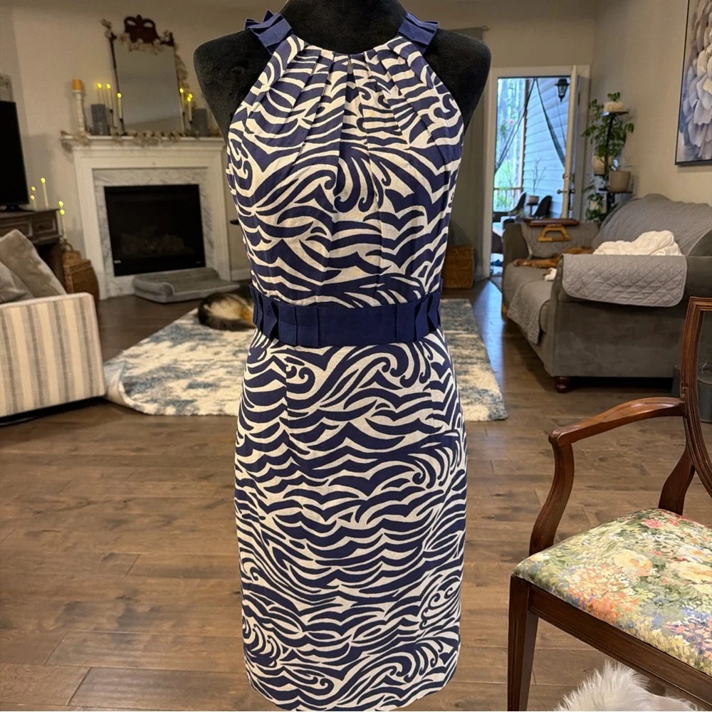 ANTONIO MELANI Navy and White Patterned Midi Dress - Picture 2 of 9